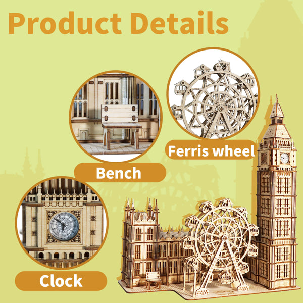 3D Wood Puzzle - Big Ben Desktop Model Kit