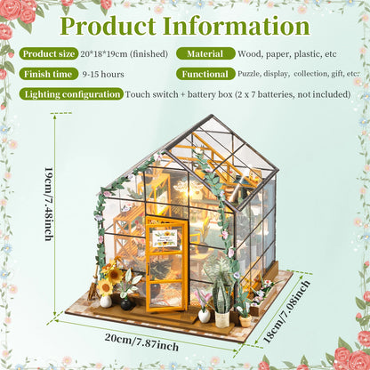 Wooden Miniature Greenhouse Kit with Furniture and LED Light - Various Styles