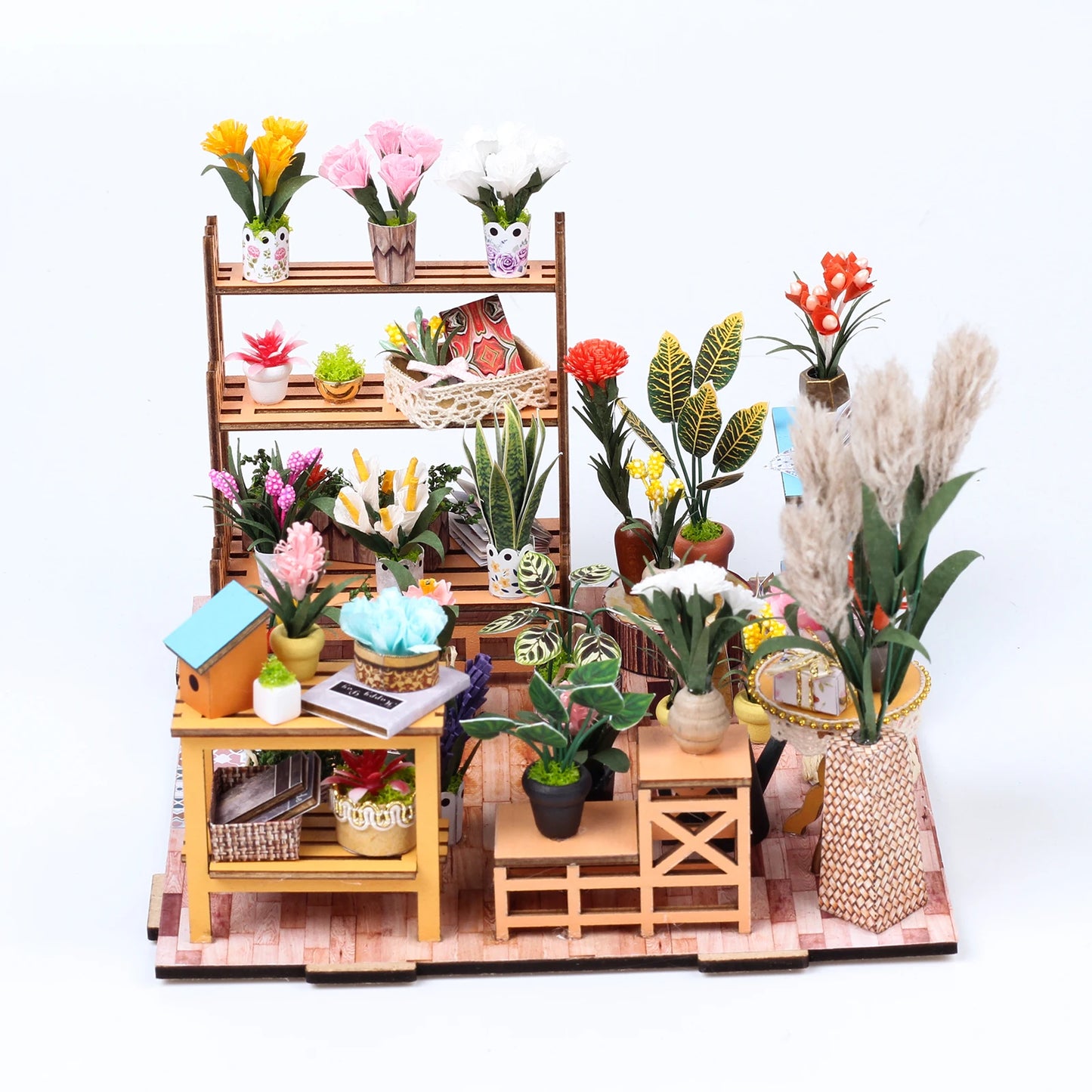 Wooden Miniature Greenhouse Kit with Furniture and LED Light - Various Styles