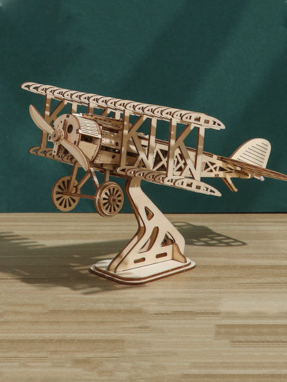 3D Wooden Bi-Plane Model Puzzle