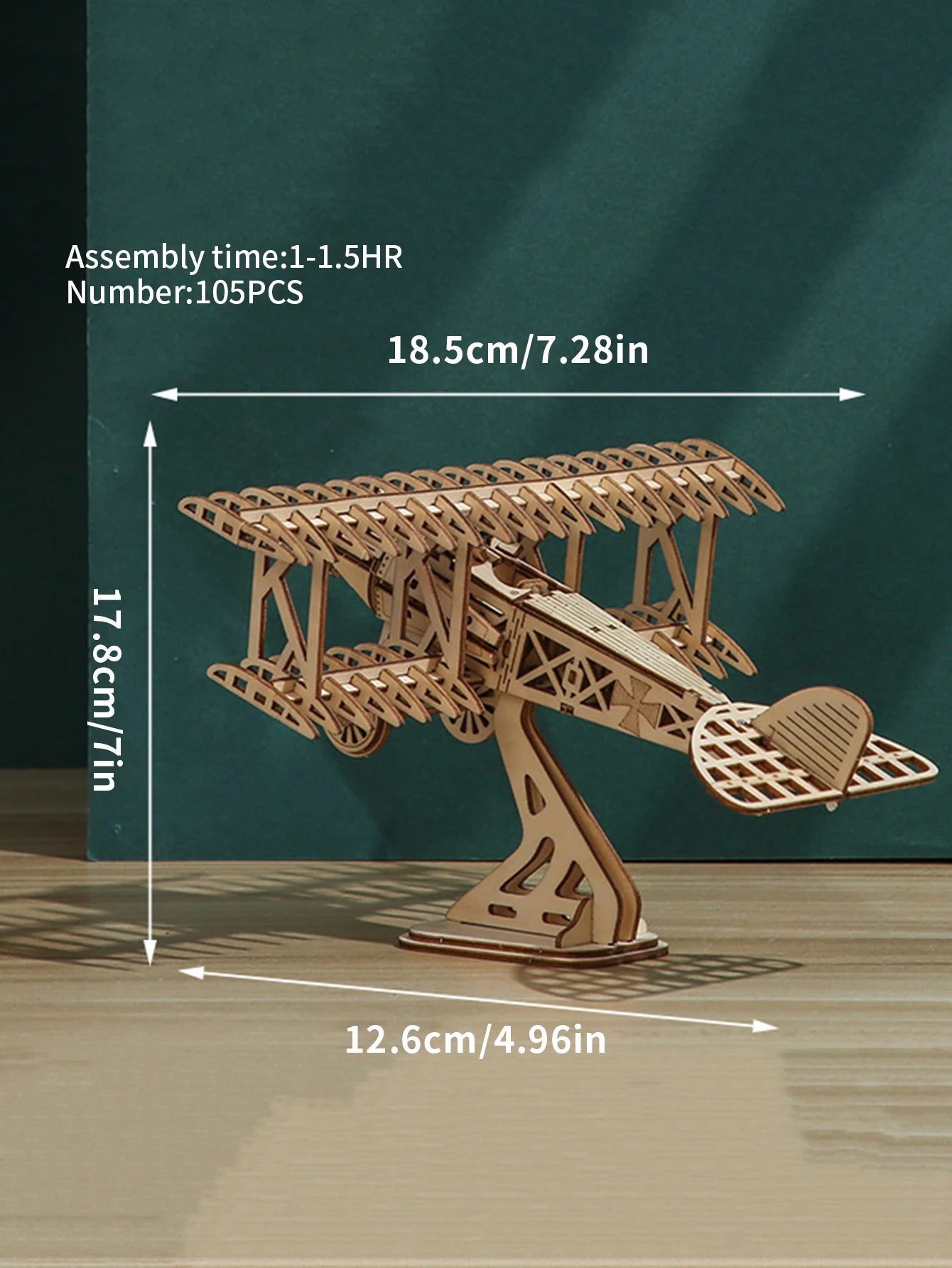 3D Wooden Bi-Plane Model Puzzle