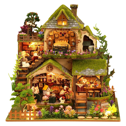 Wooden Miniature Cottage Core House Kit with LED Light