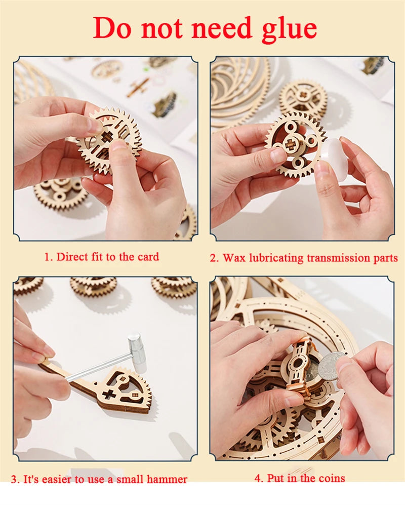 Wooden 3D Mechanical Gear Puzzle Kit