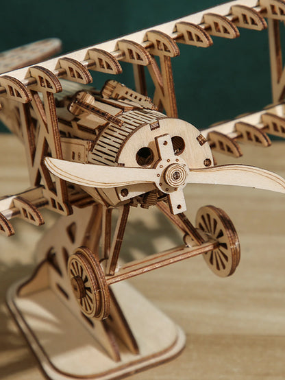 3D Wooden Bi-Plane Model Puzzle
