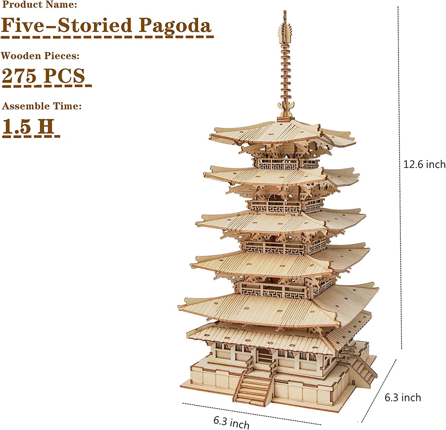 3D Wooden Puzzle - Five-storied Pagoda