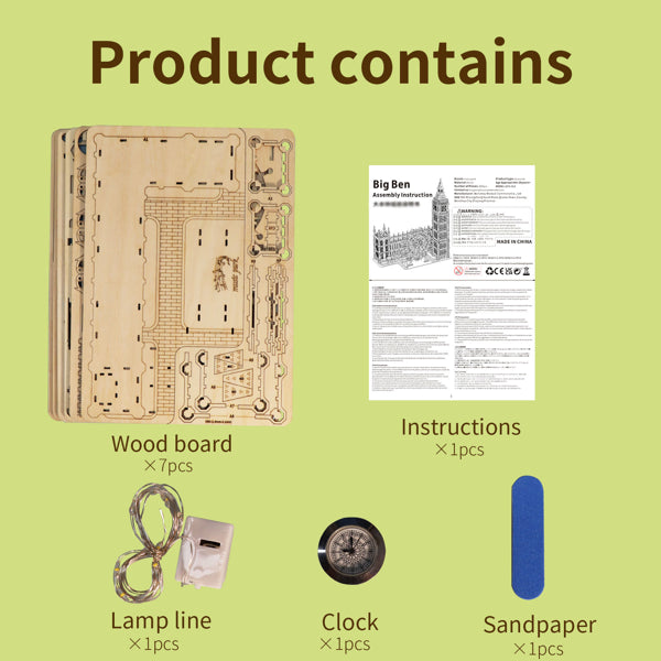 3D Wood Puzzle - Big Ben Desktop Model Kit